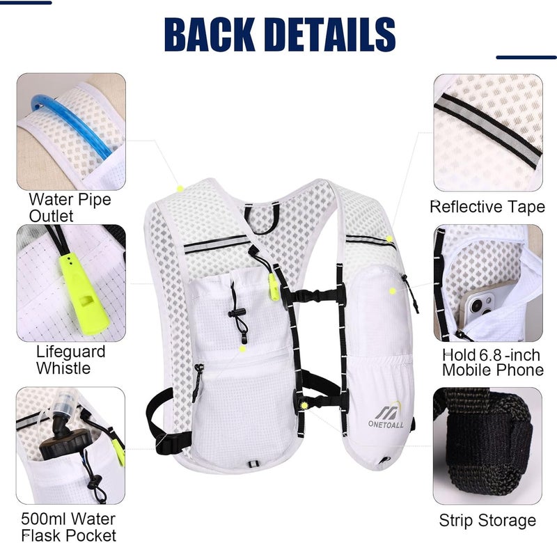 ONETOALL Running Vest for Women & Men, 6L Hydration Backpack with 2L Water Bladder, Lightweight Water Backpack for Trail Running, Marathon, Hiking, Cycling, Jogging, Adjustable Fit - Image 5